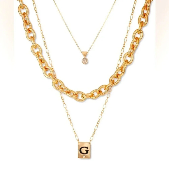 NWT Guess Gold-Tone 3-Pc. Set Crystal & Logo Necklaces, Brand New - Picture 1 of 1